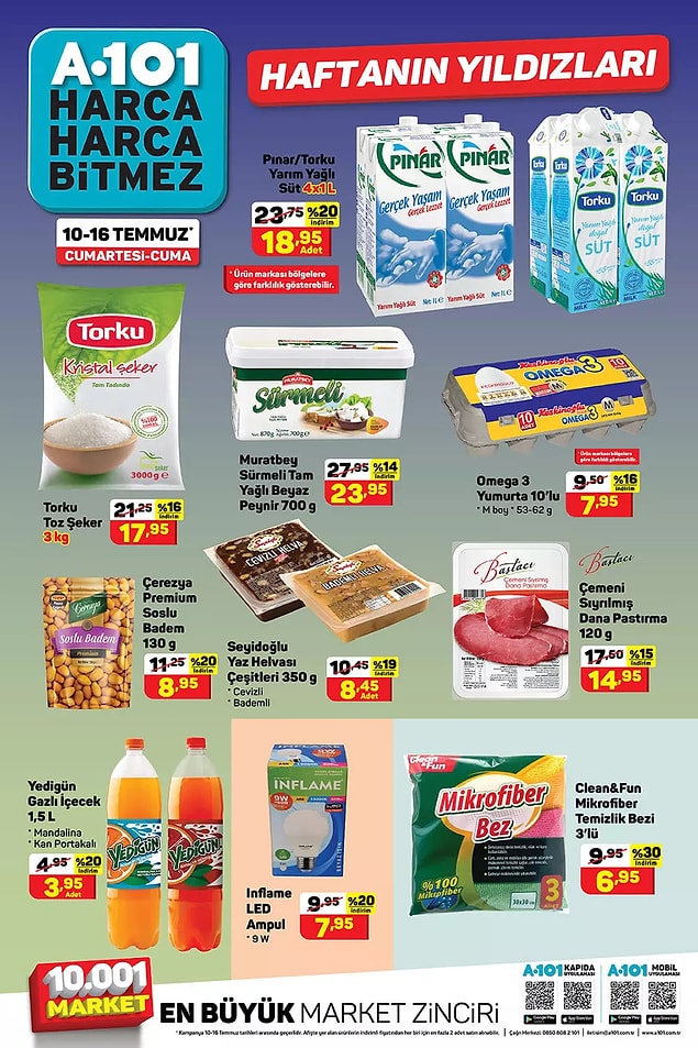 Bu hafta A101'de 4'lü 1 L süt 18,95 TL.