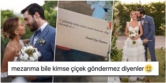 İsmail Ege Şaşmaz'ın Eşi Hande Ünsal'a Evliliklerinin 5. Gününe Özel Çiçek Göndermesine Gelen Komik Tepkiler