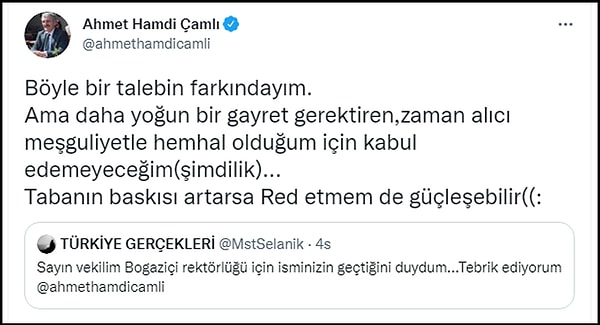 Paylaşımı alıntılayan Çamlı ise şu yanıtı verdi 👇