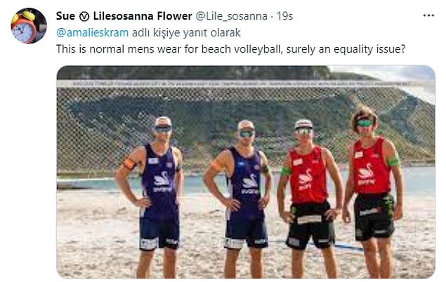 "Plaj voleybolu oynayan erkeklerin formaları bu şekilde, bu kesinlikle bir eşitlik sorunu."