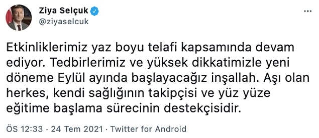 'Tedbirlerimiz ve yüksek dikkatimizle yeni döneme Eylül ayında başlayacağız'
