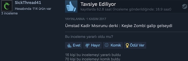 11. Keşke zombi galip gelseydi.