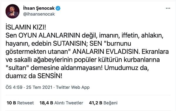 A Milli Kadın Voleybol Takımı'nın başarısının ardından ilahiyatçı İhsan Şenocak, Twitter'da böyle bir paylaşım yaptı ve tepkilere sebep oldu.
