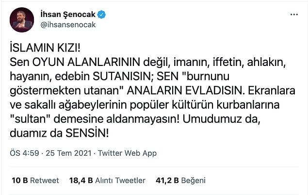 A Milli Kadın Voleybol Takımı'nın başarısının ardından ilahiyatçı İhsan Şenocak, Twitter'da böyle bir paylaşım yaptı ve tepkilere sebep oldu.