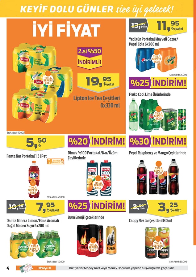 Dimes %100 Portakal/Nar/Üzüm Suyu (1 L) %20 indirimli.
