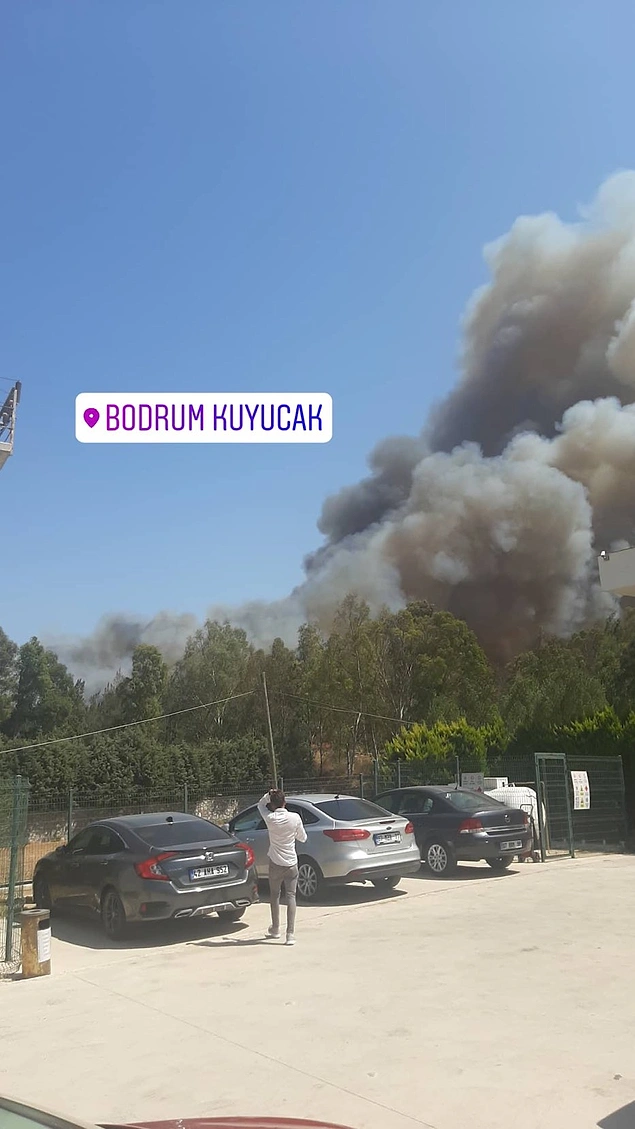 Bodrum'da başlayan yangından görüntüler