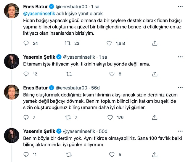 Ve hatta Yasemin Şefik ile Enes Batur arasında şöyle bir tartışma geçti: