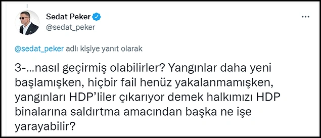 Sedat Peker'den Yangın Paylaşımı: 'HDP’lileri Suçlamak Hangi Akla Hizmet?'