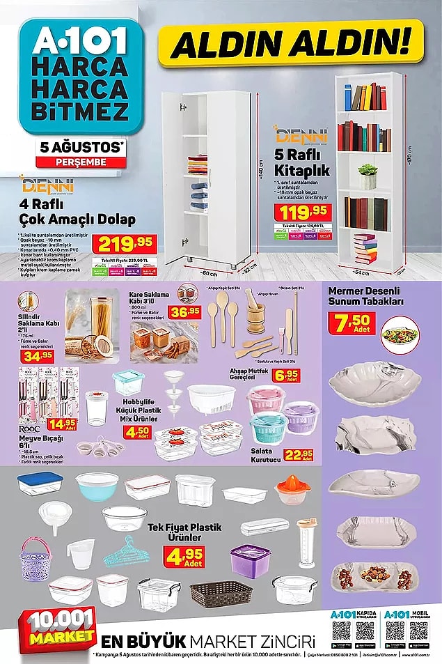 Plastik ürünlerde tek fiyat kampanyası var. Her biri 4,95 TL.
