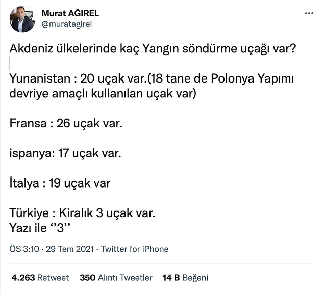 3. Akdeniz ülkelerindeki yangın söndürme uçağı sayısı, Teyit.org'un radarından kaçamayan bir başka haber.