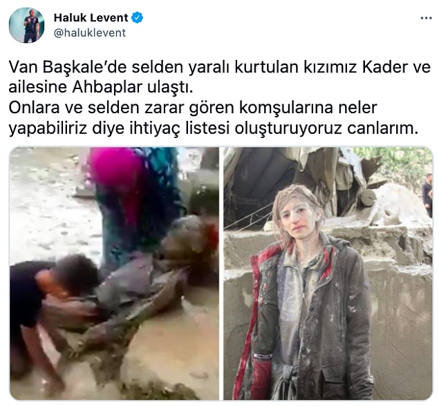 Van'da yaşanan sel felaketinden kurtarılan Kader;