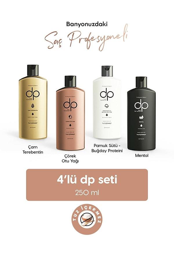 Farklı çeşitlerini deneyip saçınıza hangisinin en iyi geldiğini bulabilmeniz için DP'den harika bir tuzsuz şampuan seti.