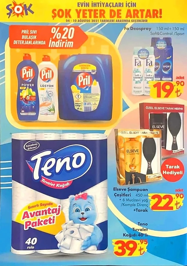 Pril sıvı bulaşık deterjanları %20 indirimli.