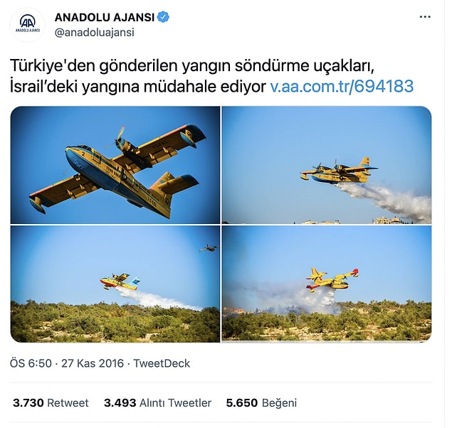 3. 'Yabancı ülkelerden yardım istemek acizliktir' düşüncesi birtakım çevrelerde hakim sürerken, 27 Kasım 2016'da atılan bu tweet ile olay gurur duyularak duyurulmuş.