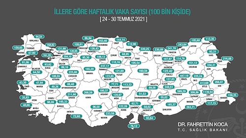 En Çok Artış Nerede? Sıhhat Bakanı Koca Vilayetlere Nazaran Haftalık Koronavirüs Hadise Haritasını Paylaştı