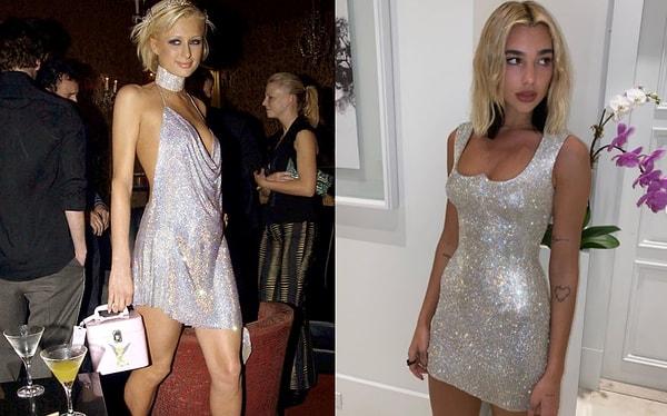 8. Paris Hilton'ın 2002 yılında Paris'te kutladığı doğum gününde giydiği payetli elbiseye benzer bir diğerini de şarkıcı Dua Lipa 2020 yılbaşında giymiş.