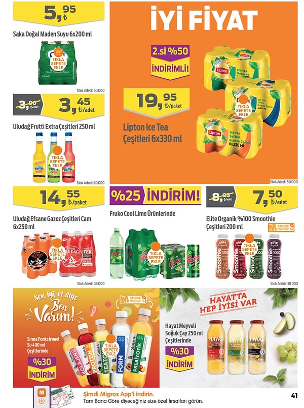 250 ml Uludağ Frutti Extra çeşitleri 3,45 TL.