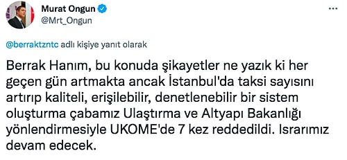 İstanbul'da Taksi Bulamadığı İçin İsyan Eden Berrak Tüzünataç'a Belediyeden Cevap Gecikmedi