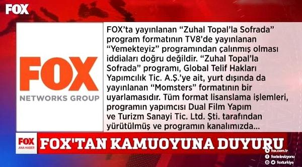 Fox TV ve Zuhal Topal da çalıntı iddialarını reddetmişti. Biz bir şey çalmıyoruz demişti yani!
