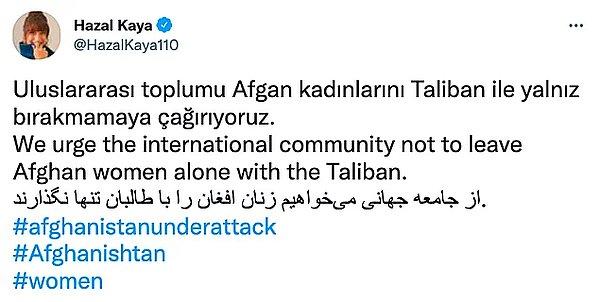Hemen ardından Hazal Kaya da duruma sessiz kalmayarak, Abdullah’ın bu çağrısını milyonlarca insana attığı tweet ile duyurmuş oldu: