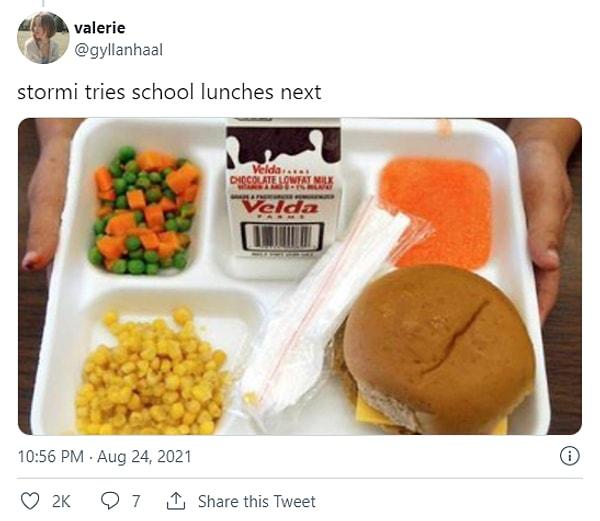 "Stormi bundan sonra okul yemeklerini deneyecek."