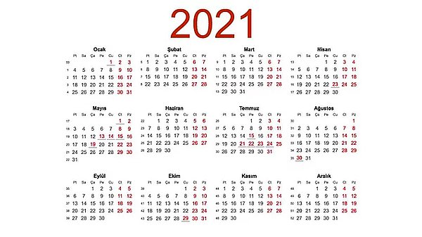 2021 Yılında Milli ve Dini Bayramlar Sebebiyle Uygulanan Resmi Tatil Günleri Şunlar;
