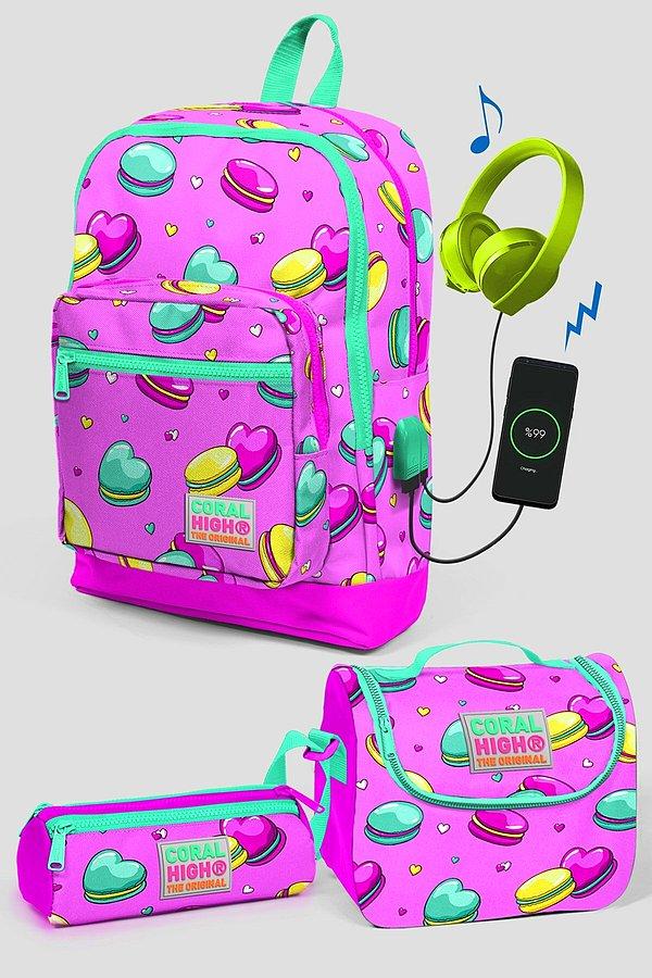 1. Usb şarjlı, kulaklık çıkışlı bu sırt çantası seti, okul yolunda müziksiz duramayanlar için...