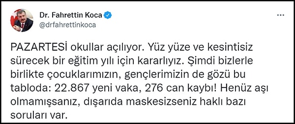 Bakan Koca'nın paylaşımı 👇