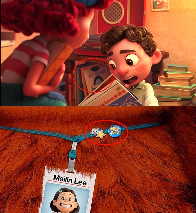 2. Luca (2021) filminde gizlenmiş olan "4 ⭐ Villaggio" plağı, 2022'de çıkacak olan Pixar filminin habercisi. Turning Red (2022) filminde "4 ⭐Town" isimli bir grup yer alıyor.