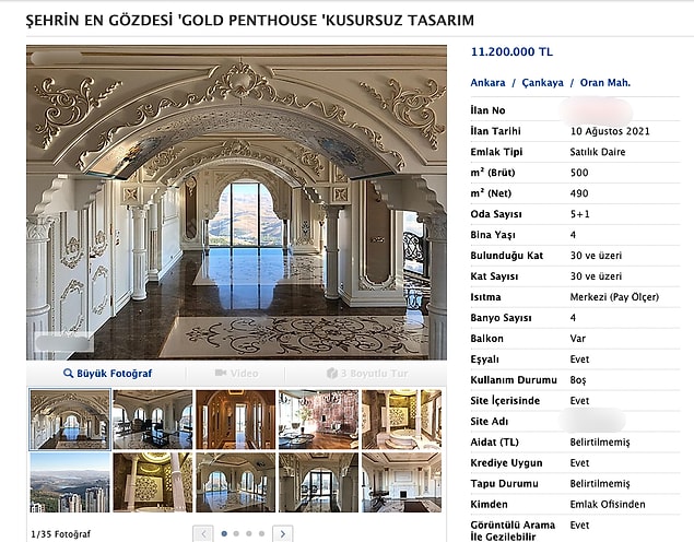 Sizleri Çankaya, Oran’daki bir çatı katına götürelim. Bu dairenin fiyatı 11. 200. 000 TL. Evimiz 5+1, 490 metrekare.