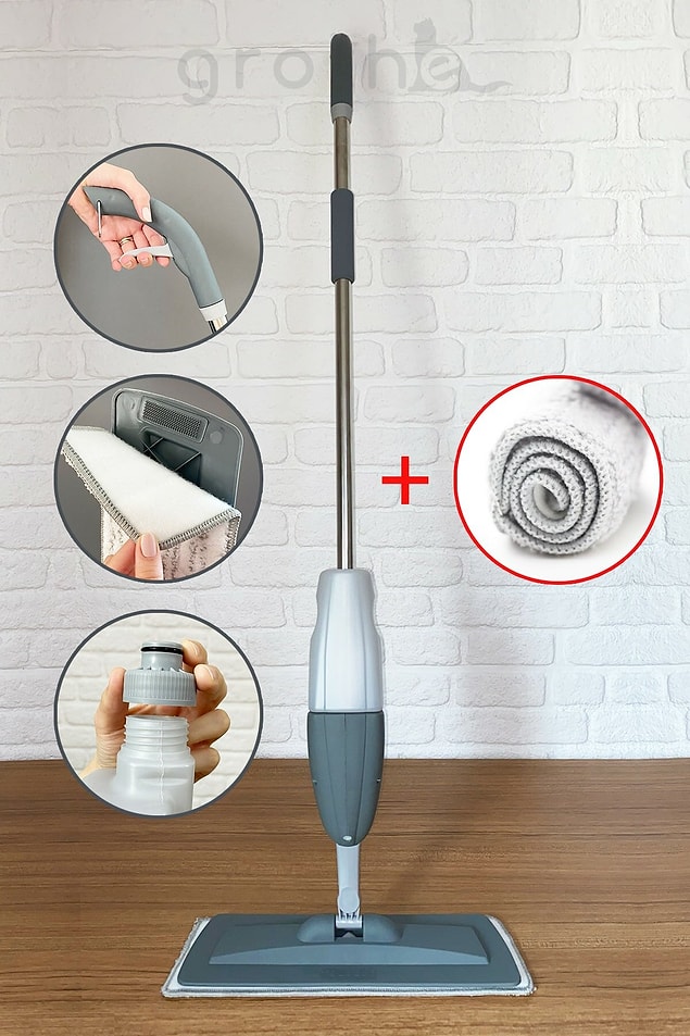10. Gri renkli Grothe Wipe 700 Ml su hazneli püskürtmeli sprey mop.