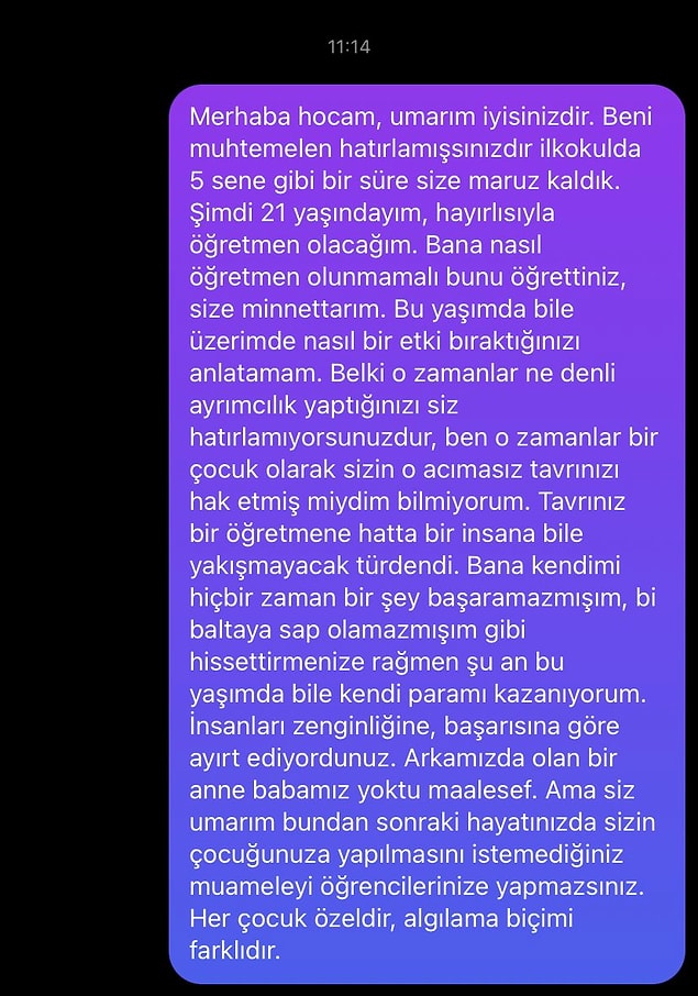 İşte o uzun mesaj...