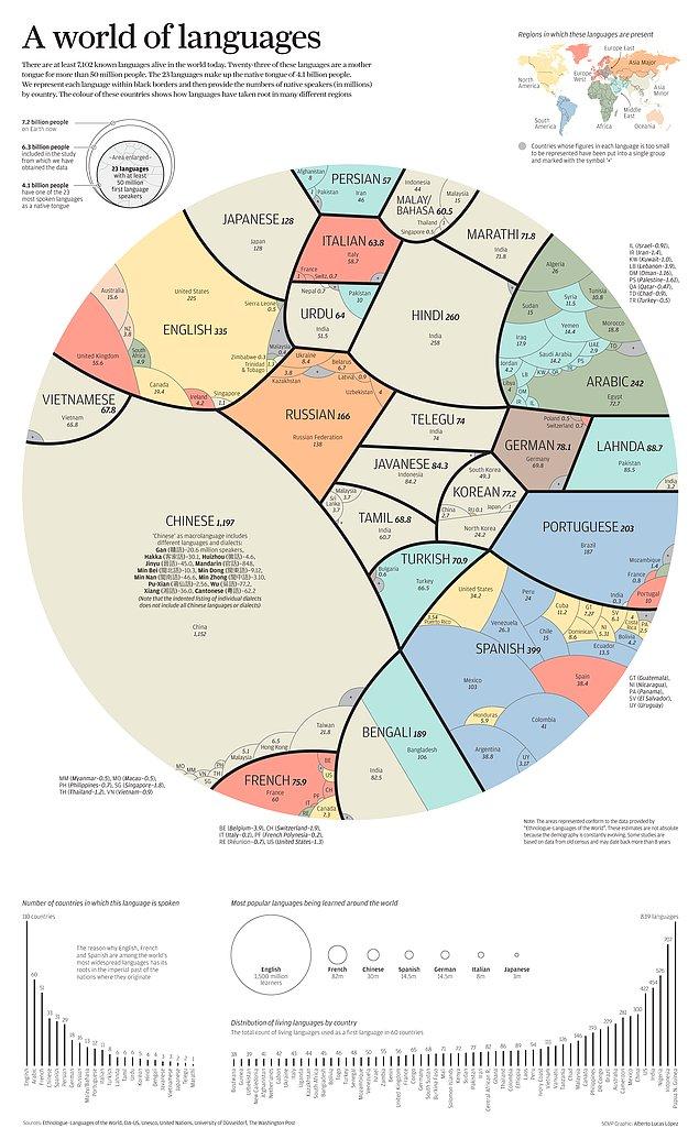 Dünyada en az 7,102 dil olmasına rağmen insanların en fazla kullandığı dil sayısı 23 ile sınırlı.