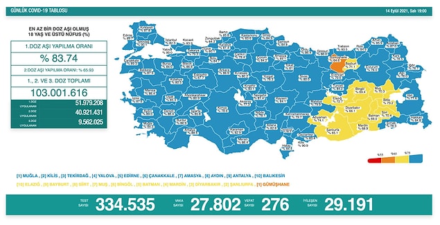 276 kişi ise korona nedeniyle hayatını kaybetti.