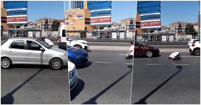 E5'in Yoğun Trafiğinde Yanlış Kıbleye Doğru Namaz Kılmaya Çalışan Vatandaşa Gelen Tepkiler