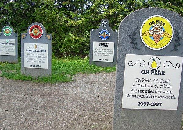 11. Dünyaca ünlü şirket Ben&Jerry's, üretmeyi bıraktıkları eski aromalar için gerçek bir mezarlık kurmuş.