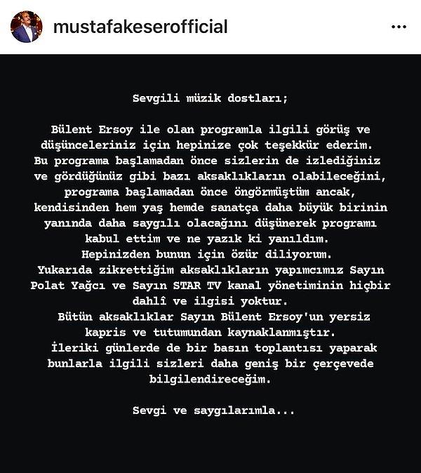 Mustafa Keser'in Bülent Ersoy Açıklaması