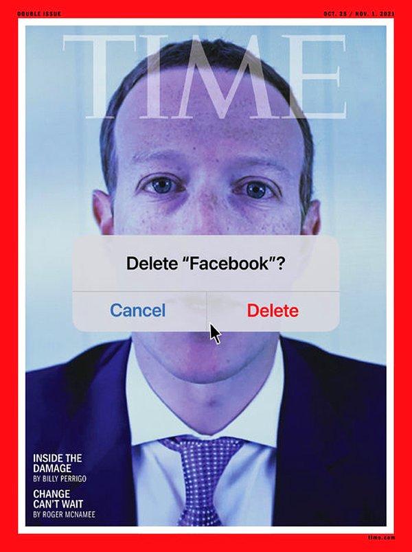 Bu yeni kapakta Zuckerberg'in fotoğrafı üzerinde 'Facebook'u sil?' ibaresi yer alıyor.