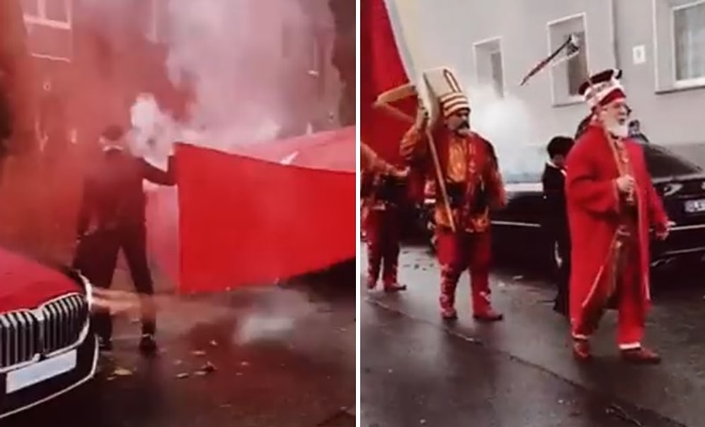 Mehter Marşı ve Dev Türk Bayrağı Eşliğinde Düğün Öncesi Kız Almaya Giden Gurbetçiler