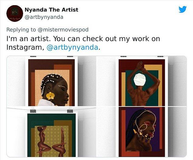 34. "Ben bir sanatçıyım. Eserlerimi Instagram üzerinden görüntüleyebilirsiniz. @artbynyanda"