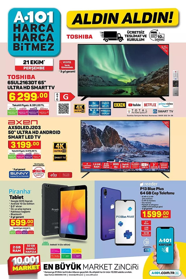 A101'de bu hafta Piranha Tablet 599 TL.