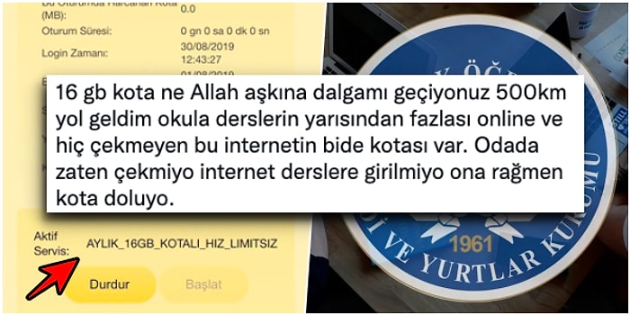 KYK Yurtlarında Kalan Öğrenciler Aylık 16 GB Olan İnternet Kotasına #KYKKotasıKalksın Diyerek İsyan Ediyor!