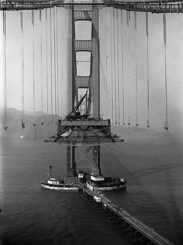 19. "1935 yılında inşaat halinde olan Golden Gate Köprüsü."