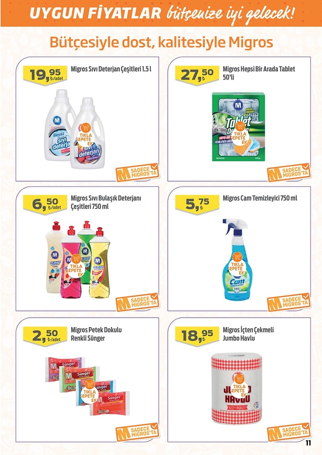 Migros İçten Çekmeli Jumbo Havlu (1=10 Rulo) 18,95 TL.