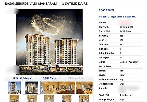 Neyse biz konumuza dönelim. Bugün İstanbul, Başakşehir'de fiyatı 9.5 milyon TL olan apartman dairesini görünce epeyce bir şaşırdık.