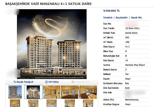 Neyse biz konumuza dönelim. Bugün İstanbul, Başakşehir'de fiyatı 9.5 milyon TL olan apartman dairesini görünce epeyce bir şaşırdık.