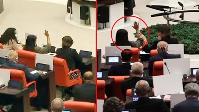 Pervin Buldan yanlışlıkla verdiği evet oyundan bir saniye sonra ise tekrar elini kaldırıp "hayır" oyu verdi.