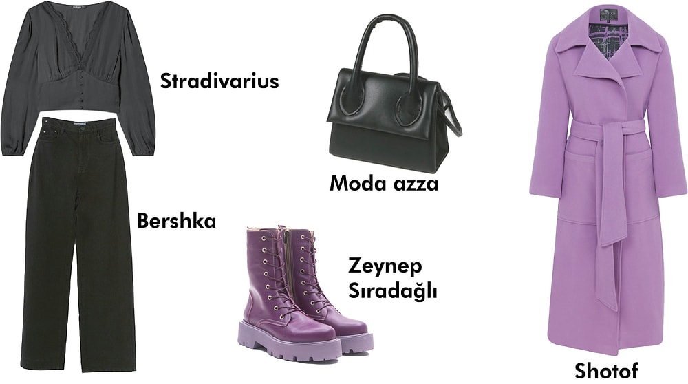 Biraz Mor Biraz Siyah Şık Bir Kombin İsterseniz Bu Kombin Tam da Size Göre!