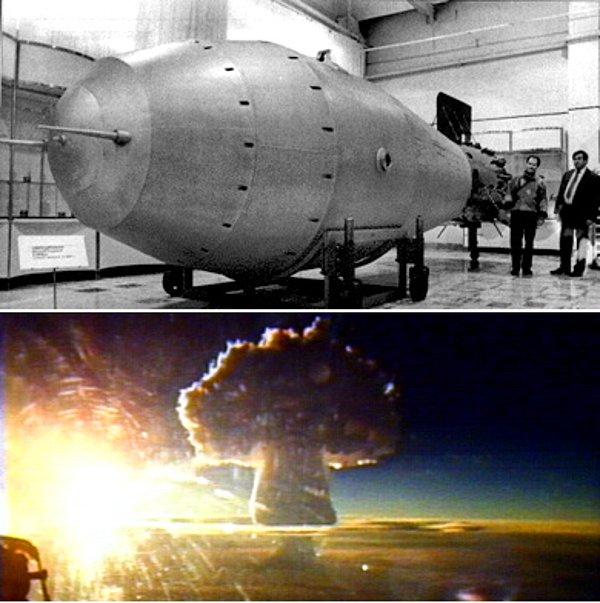 13. Fotoğrafta gördüğünüz bu 'Çar Bombası' şimdiye kadar yapılmış ve test edilmiş en büyük nükleer bombadır.