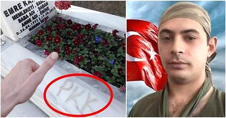 Sosyal Medyada Bir Şahıs, Şehit Emre Kaan Arlı'ya Küfürler Edip Mezar Taşına "PKK" Yazdı